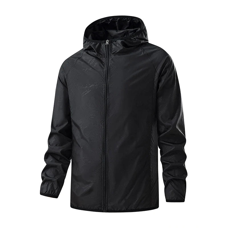 Men's Waterproof Hooded Windbreaker with Full-Zip Closure