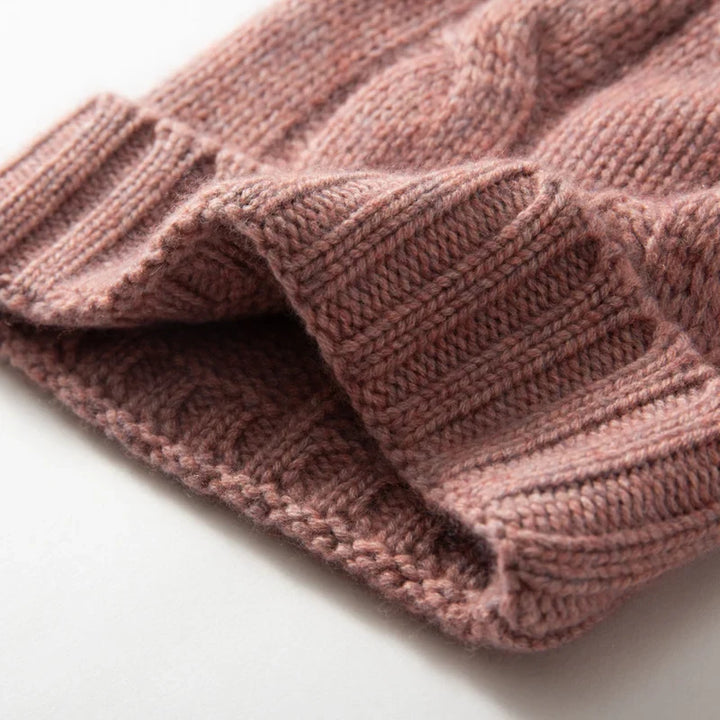 Bonnet Femme Cachemire Maille Torsadée Revers Côtelé
