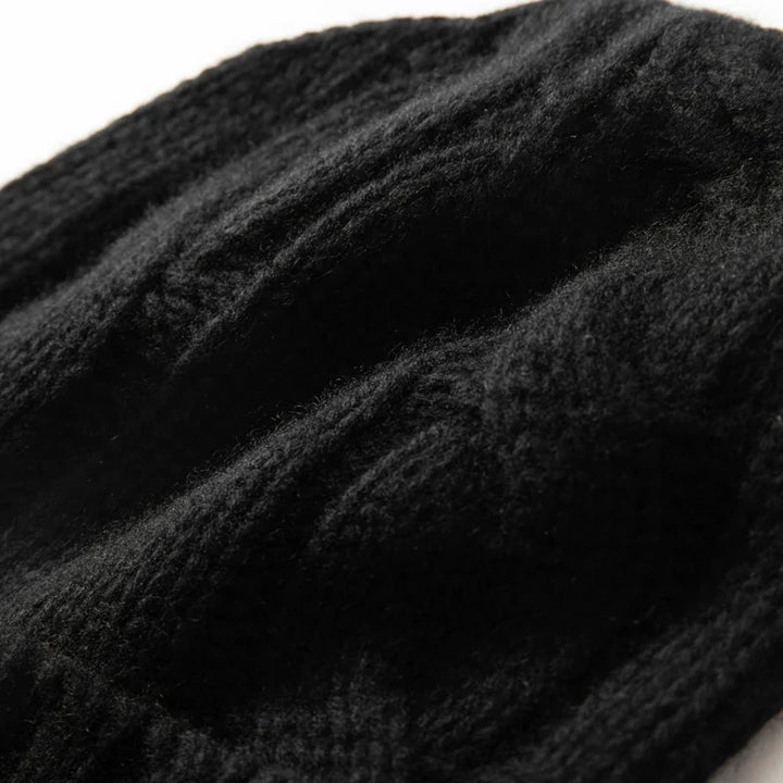 Bonnet Femme Cachemire Maille Torsadée Revers Côtelé