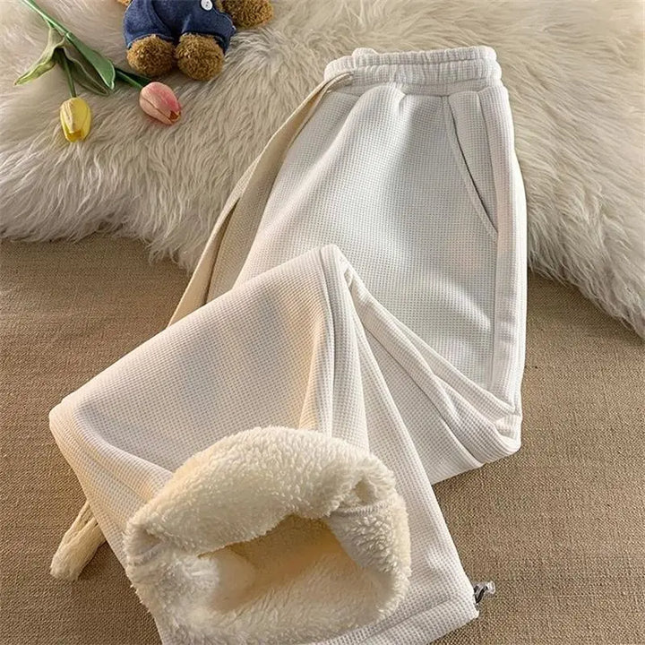 Pantaloni da donna per il tempo libero foderati in pile con vita elasticizzata