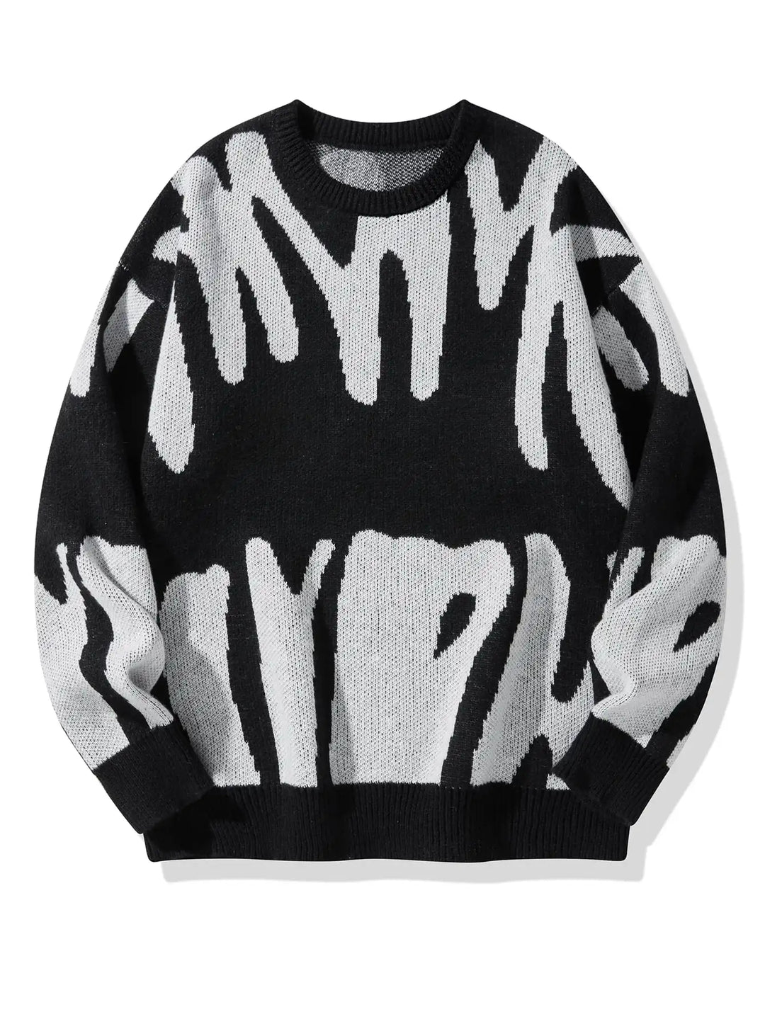Herrenpullover mit Rundhalsausschnitt, abstraktem Muster und kontrastierendem Strick