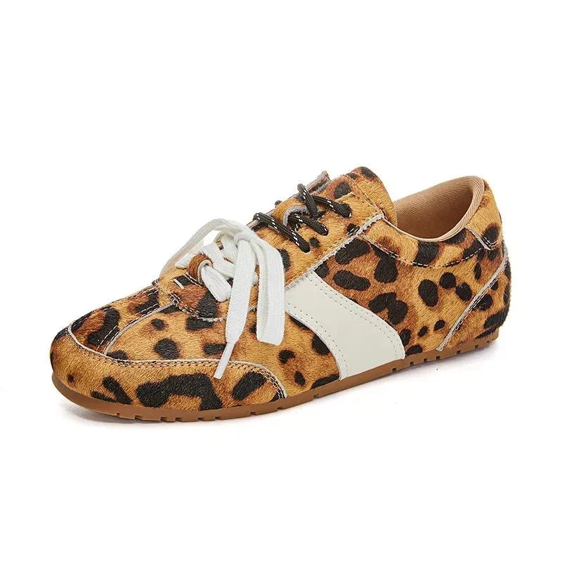 Women's Low-Top Leopard-Print Sneakers With Laces and Contrast Stripe