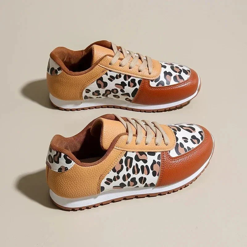 Women's leopard-print lace-up sneakers with contrast panels