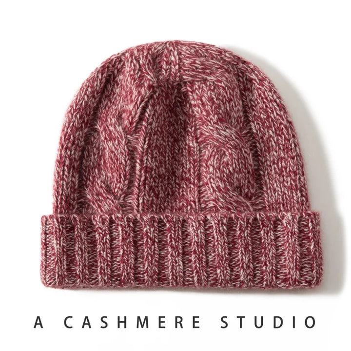 Bonnet Femme Cachemire Maille Torsadée Revers Côtelé