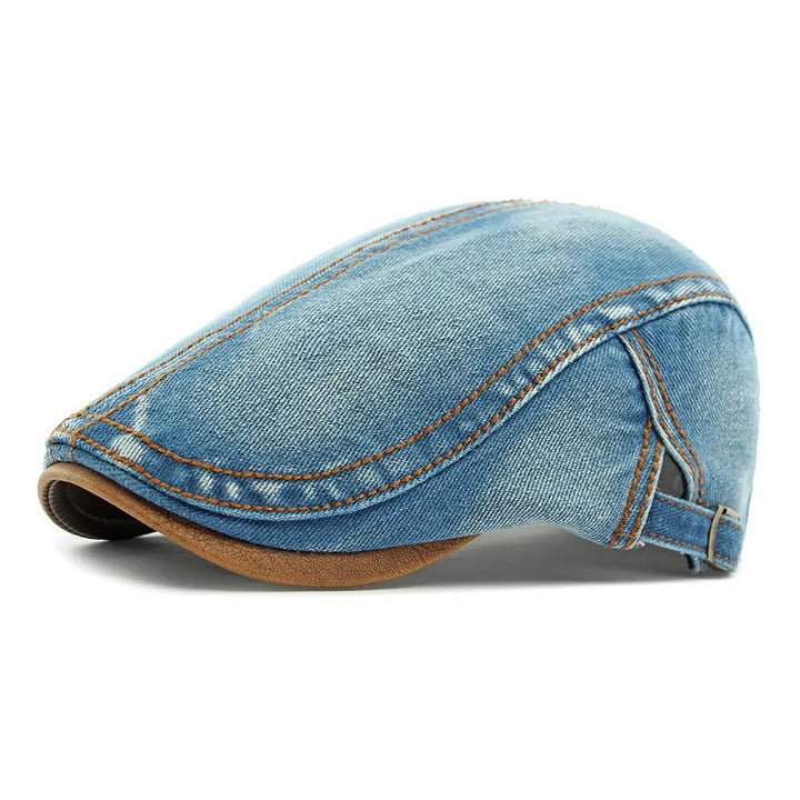 Berretto piatto da uomo in denim con cinturino regolabile