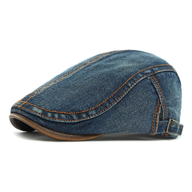 Berretto piatto da uomo in denim con cinturino regolabile