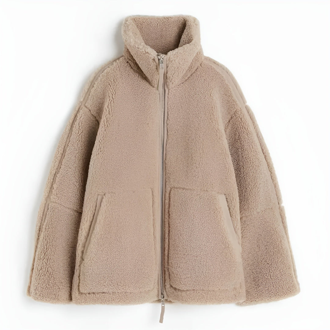 Women's Teddy Hooded Coat with Full Zip, Relaxed Fit and Pockets