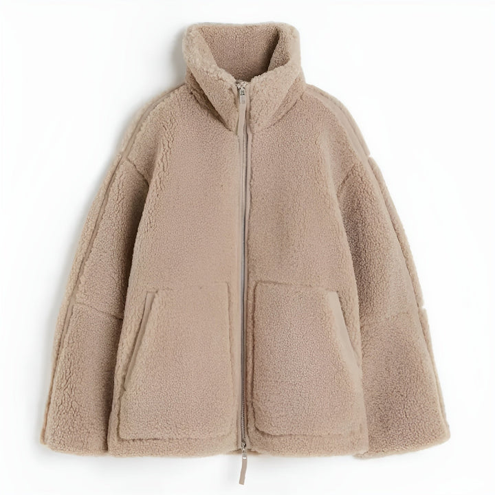 Women's Teddy Hooded Coat with Full Zip, Relaxed Fit and Pockets
