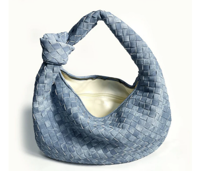 Bolso hobo para mujer de mezclilla trenzada con detalle de nudo y asa