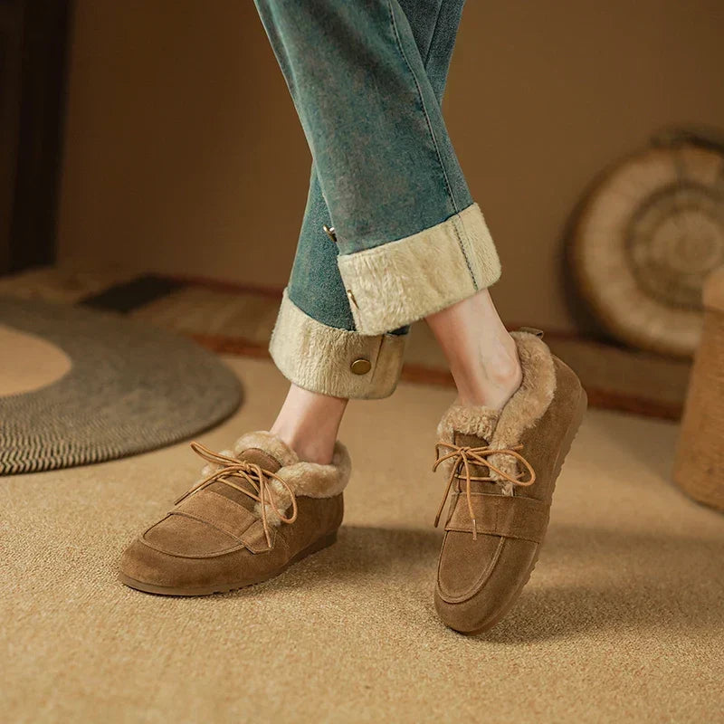 Bottes Femme Hiver À Lacets Doublées Laine Avec Bout Mocassin