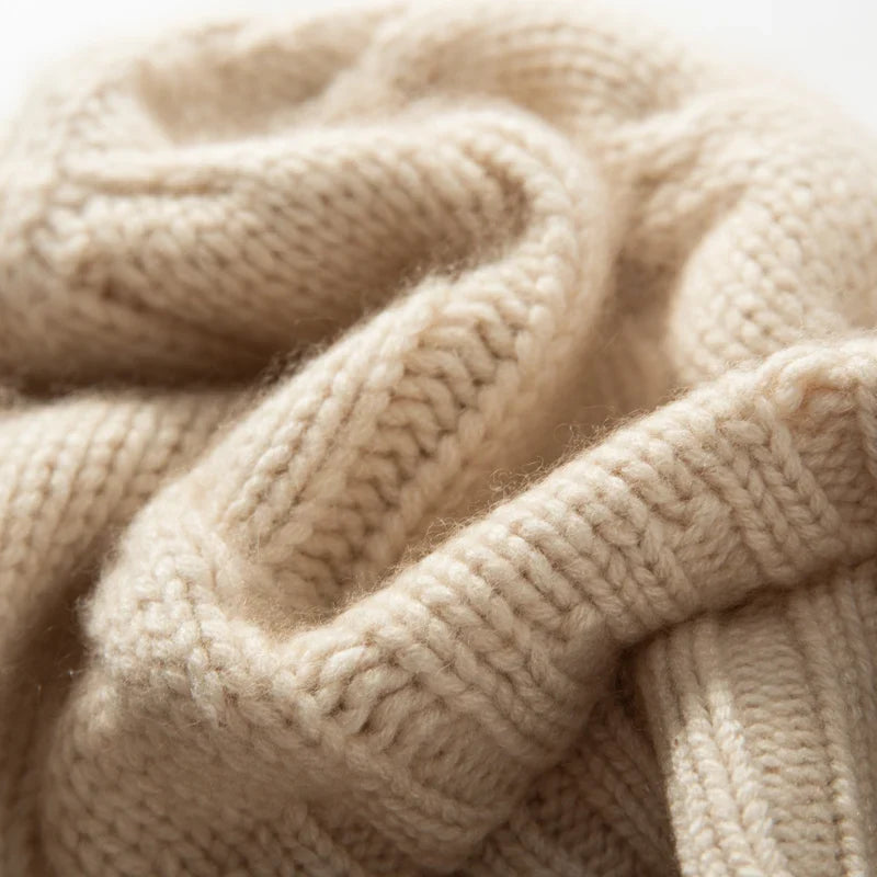 Bonnet Femme Cachemire Maille Torsadée Revers Côtelé