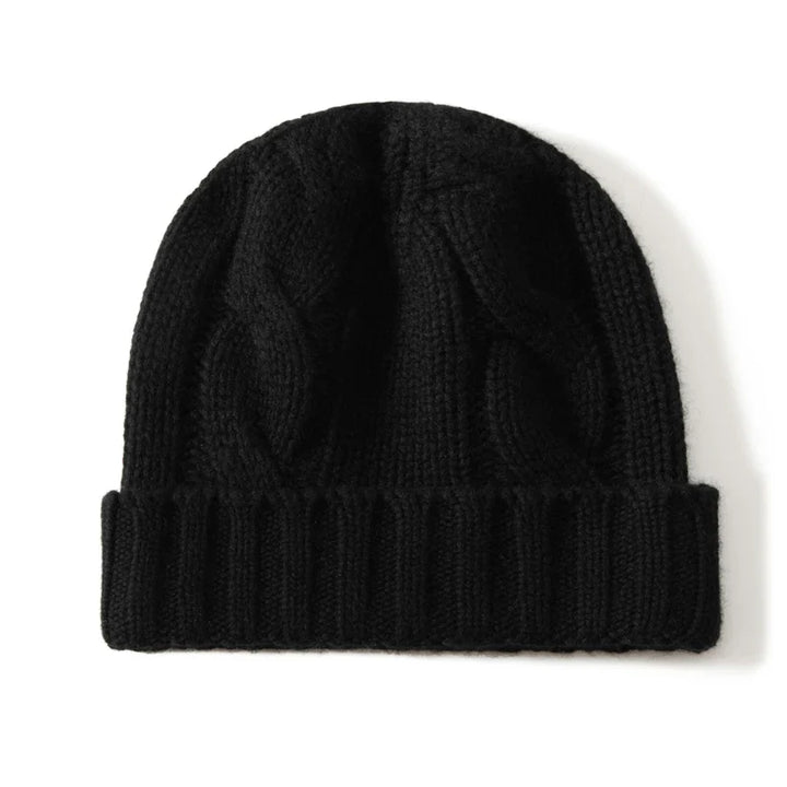 Bonnet Femme Cachemire Maille Torsadée Revers Côtelé