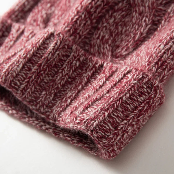 Bonnet Femme Cachemire Maille Torsadée Revers Côtelé