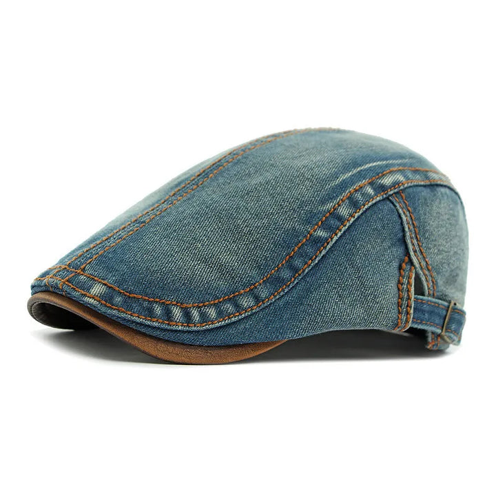 Berretto piatto da uomo in denim con cinturino regolabile
