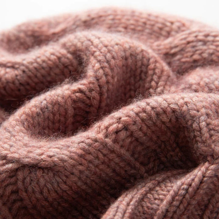 Bonnet Femme Cachemire Maille Torsadée Revers Côtelé