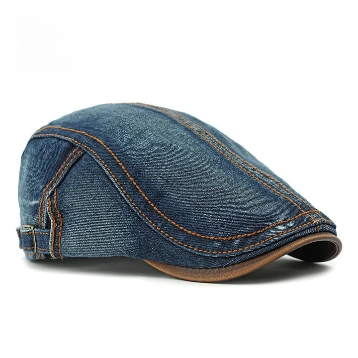 Berretto piatto da uomo in denim con cinturino regolabile