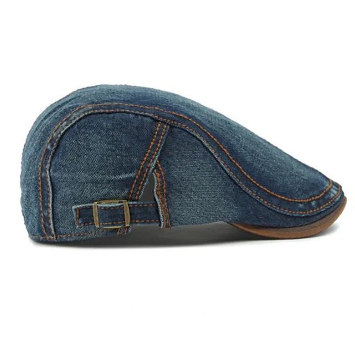 Berretto piatto da uomo in denim con cinturino regolabile