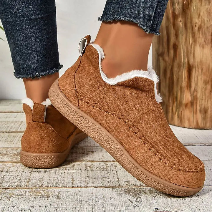 Bottines Imperméables en Cuir avec Doublure en Fausse Fourrure