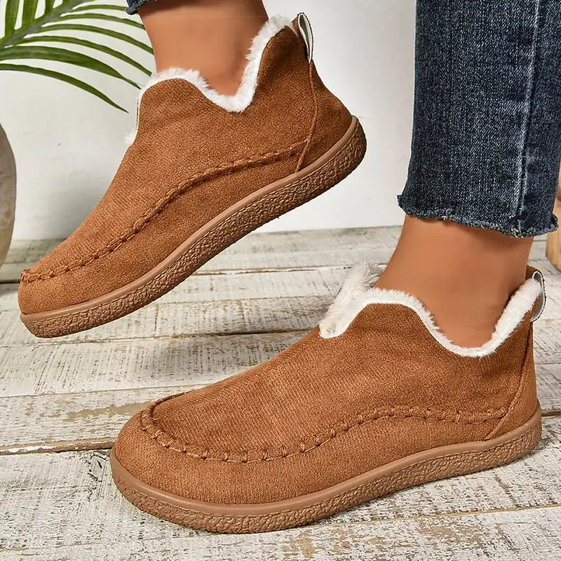 Bottines Imperméables en Cuir avec Doublure en Fausse Fourrure