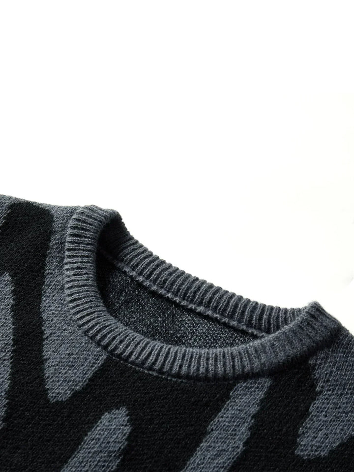 Herrenpullover mit Rundhalsausschnitt, abstraktem Muster und kontrastierendem Strick