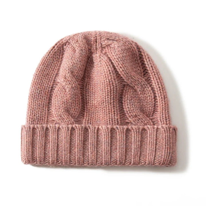 Bonnet Femme Cachemire Maille Torsadée Revers Côtelé