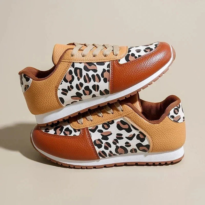 Women's leopard-print lace-up sneakers with contrast panels