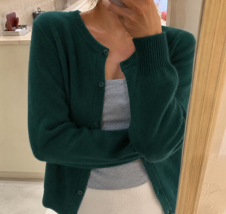 Women's Soft Knit Cardigan with Buttons, Crew Neck, and Relaxed Fit