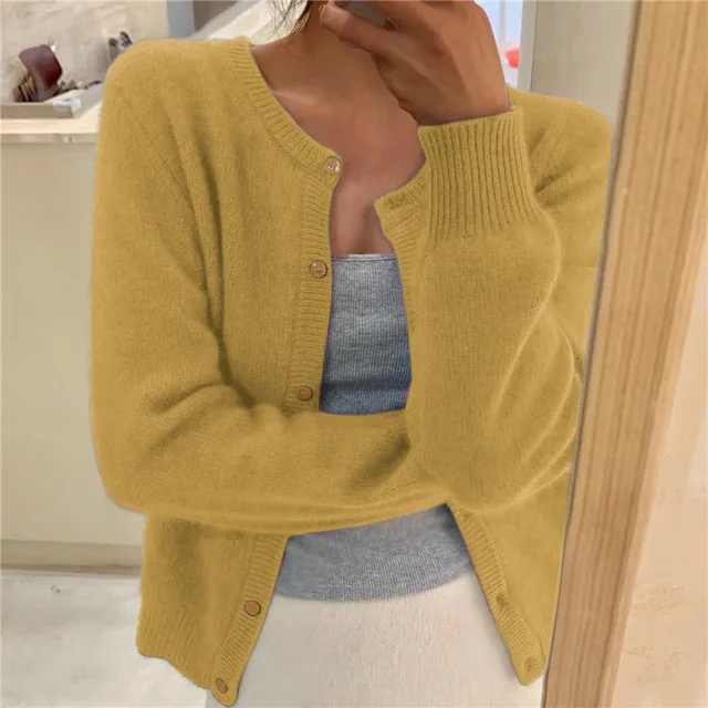 Women's Soft Knit Cardigan with Buttons, Crew Neck, and Relaxed Fit