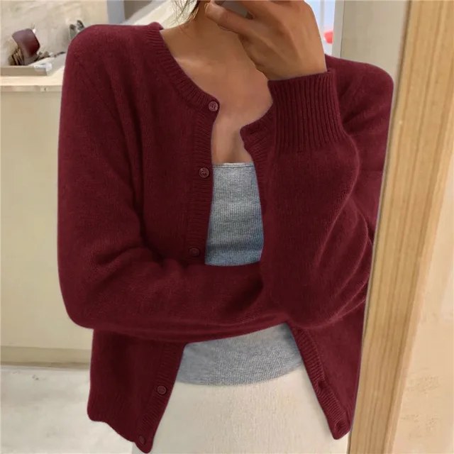 Women's Soft Knit Cardigan with Buttons, Crew Neck, and Relaxed Fit