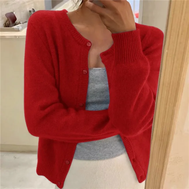 Women's Soft Knit Cardigan with Buttons, Crew Neck, and Relaxed Fit