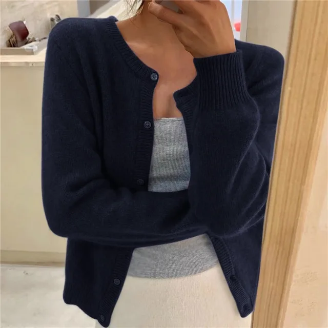 Women's Soft Knit Cardigan with Buttons, Crew Neck, and Relaxed Fit