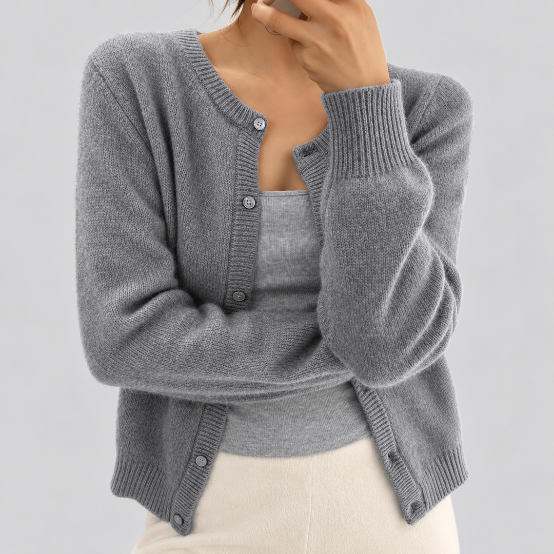 Women's Soft Knit Cardigan with Buttons, Crew Neck, and Relaxed Fit