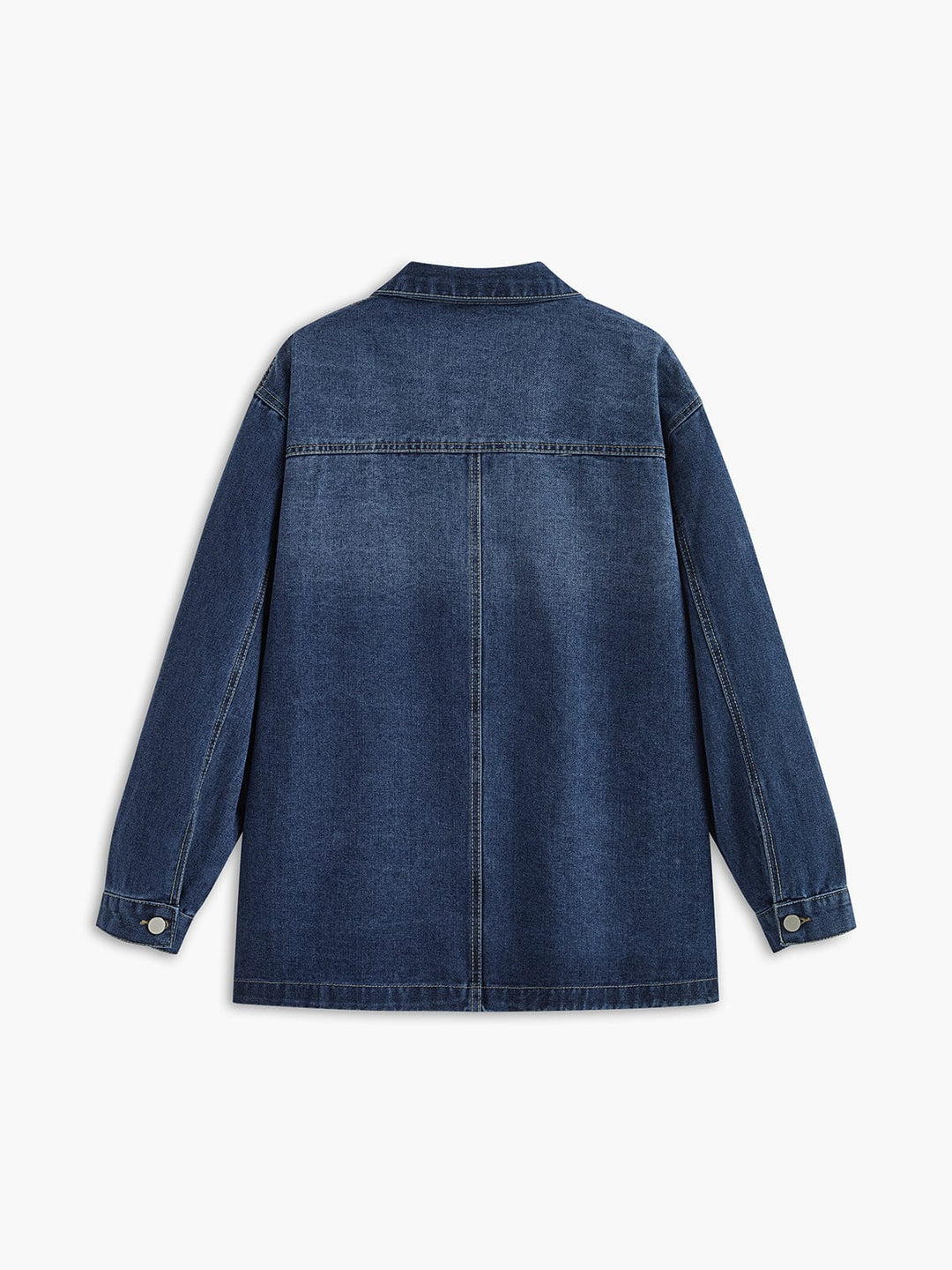 Vue arrière de la veste en jean 'Sylpha' pour femme, montrant sa coupe moderne et décontractée. Ce modèle en denim bleu est parfait pour un look casual, avec des finitions soignées et des boutons métalliques pour un style élégant et pratique.