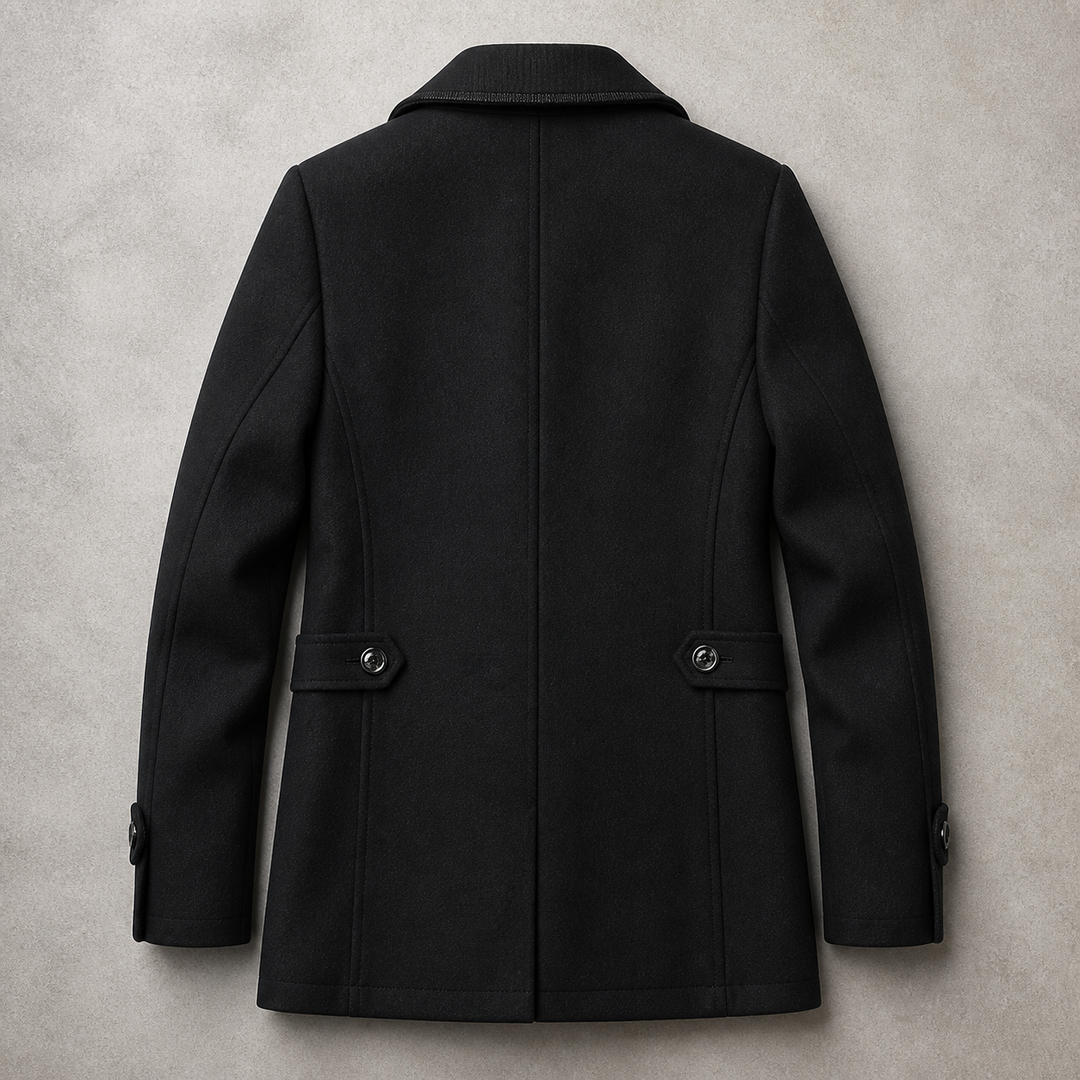 Cappotto da uomo in misto lana con doppio colletto e chiusura con bottoni
