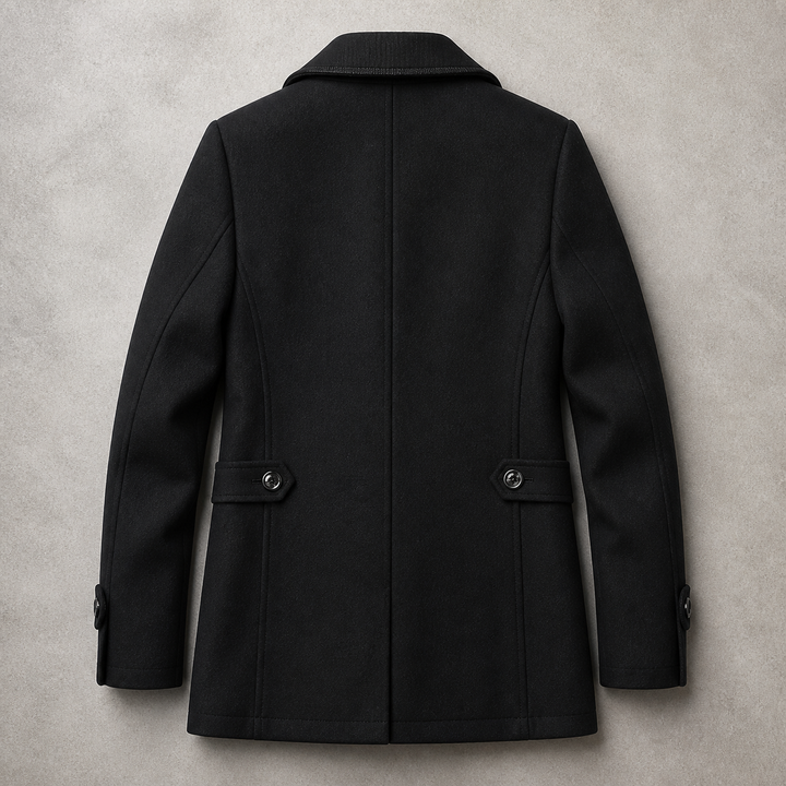 Cappotto da uomo in misto lana con doppio colletto e chiusura con bottoni