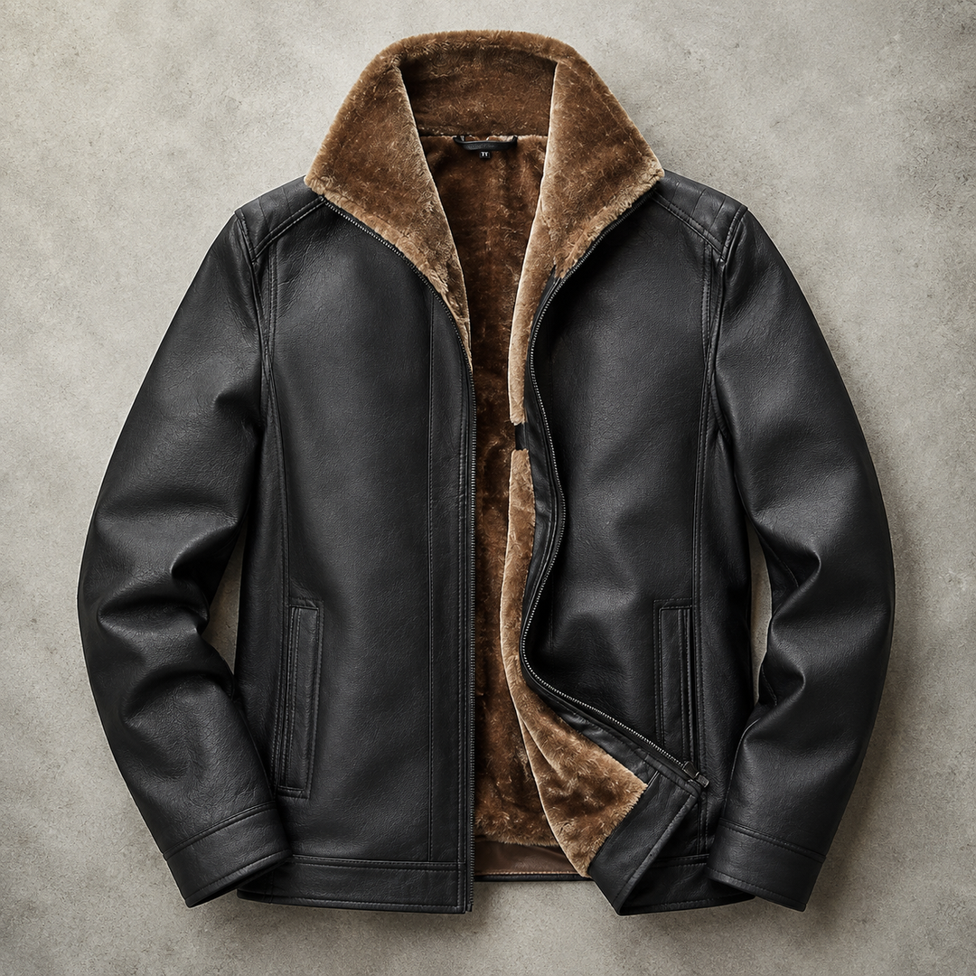 Veste en cuir d'agneau véritable pour homme doublée fausse fourrure
