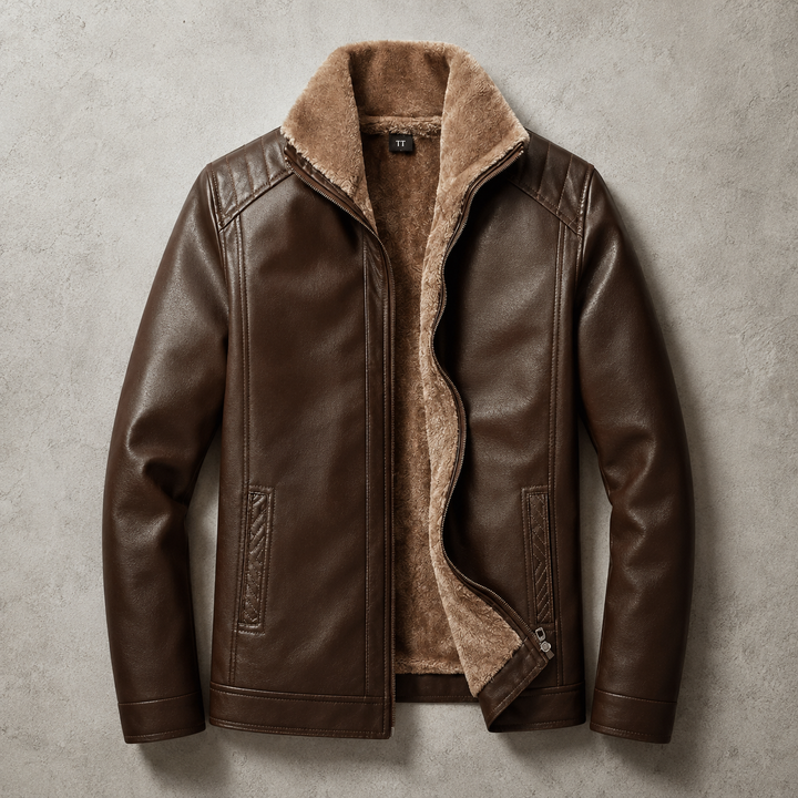 Veste en cuir d'agneau véritable pour homme doublée fausse fourrure