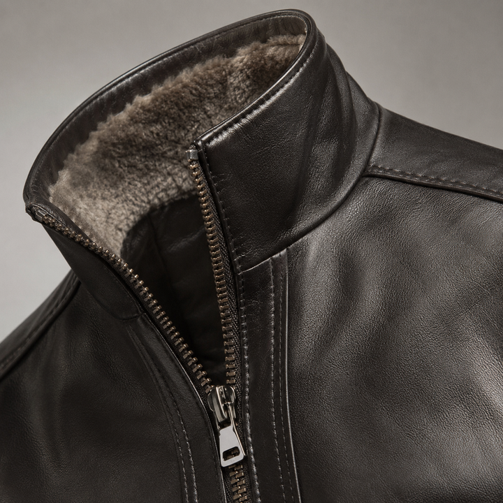 Veste en cuir d'agneau véritable pour homme doublée fausse fourrure