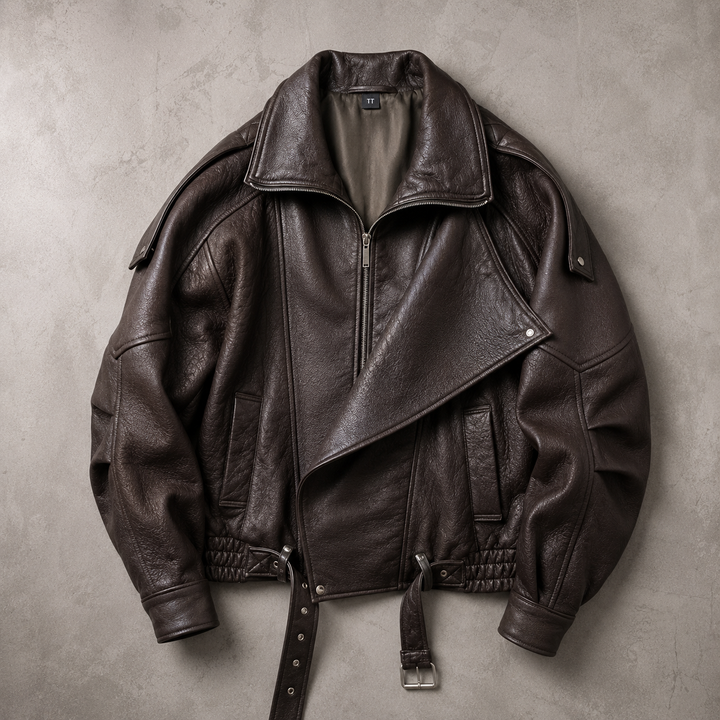 Giubbotto biker oversize da uomo con cintura e pelliccia sintetica