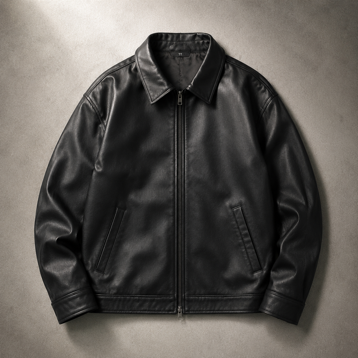 Men's Faux Fur Jacket with Fold-Down Collar and Zipper