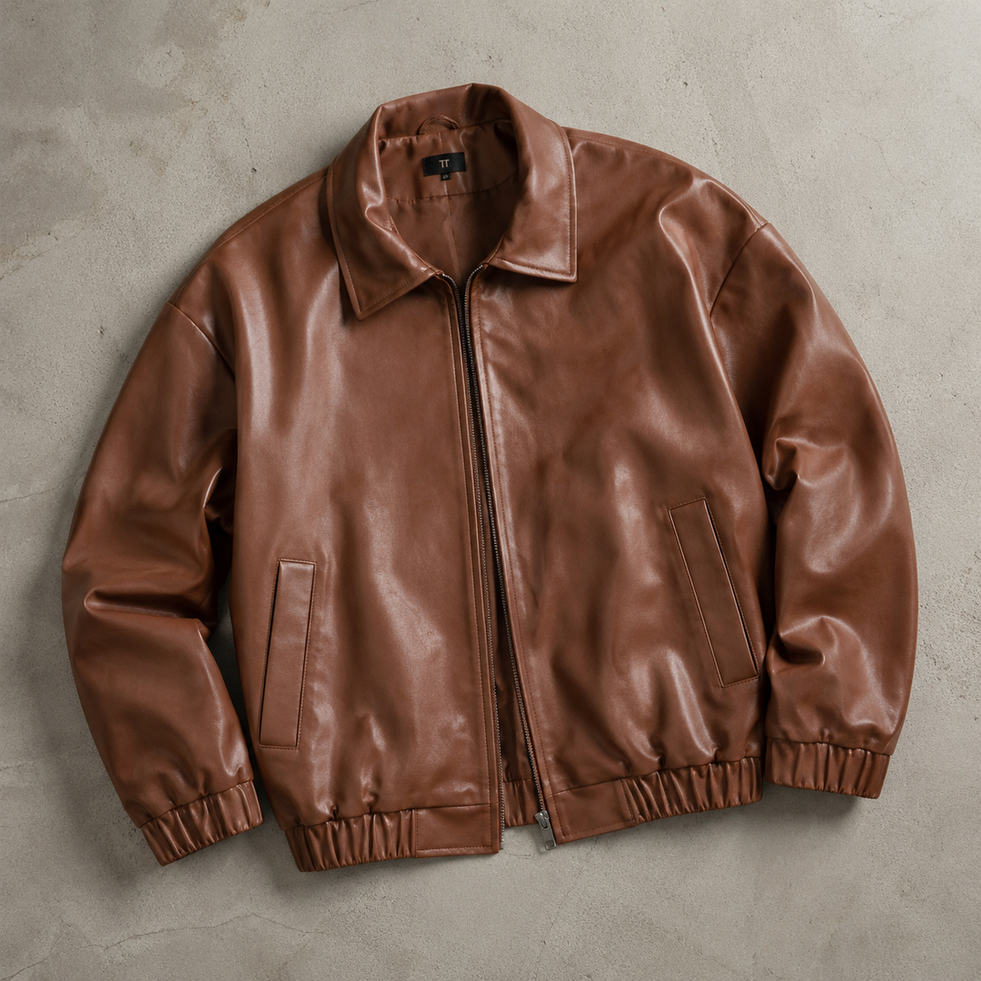 Men's Faux Fur Jacket with Fold-Down Collar and Zipper