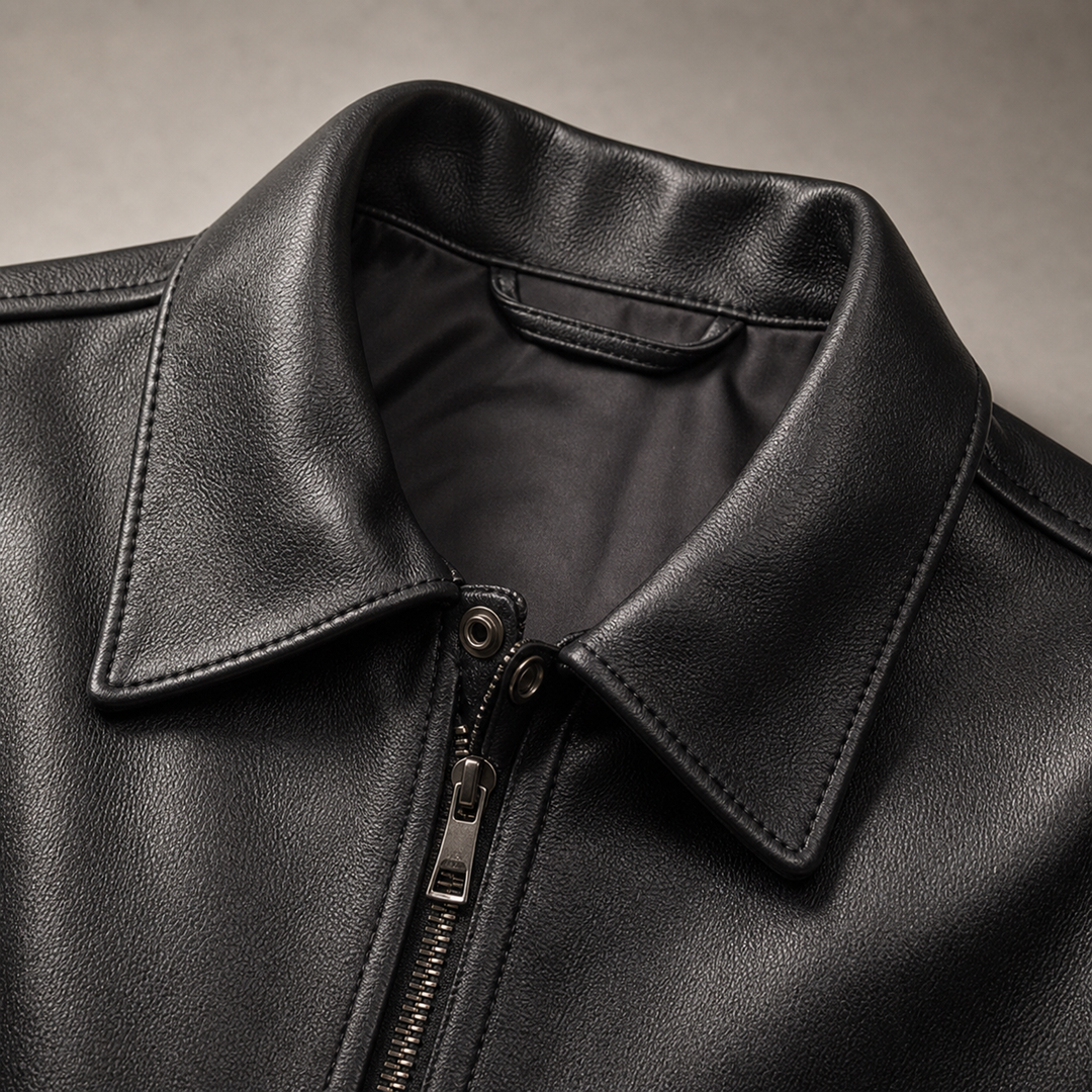 Men's Faux Fur Jacket with Fold-Down Collar and Zipper