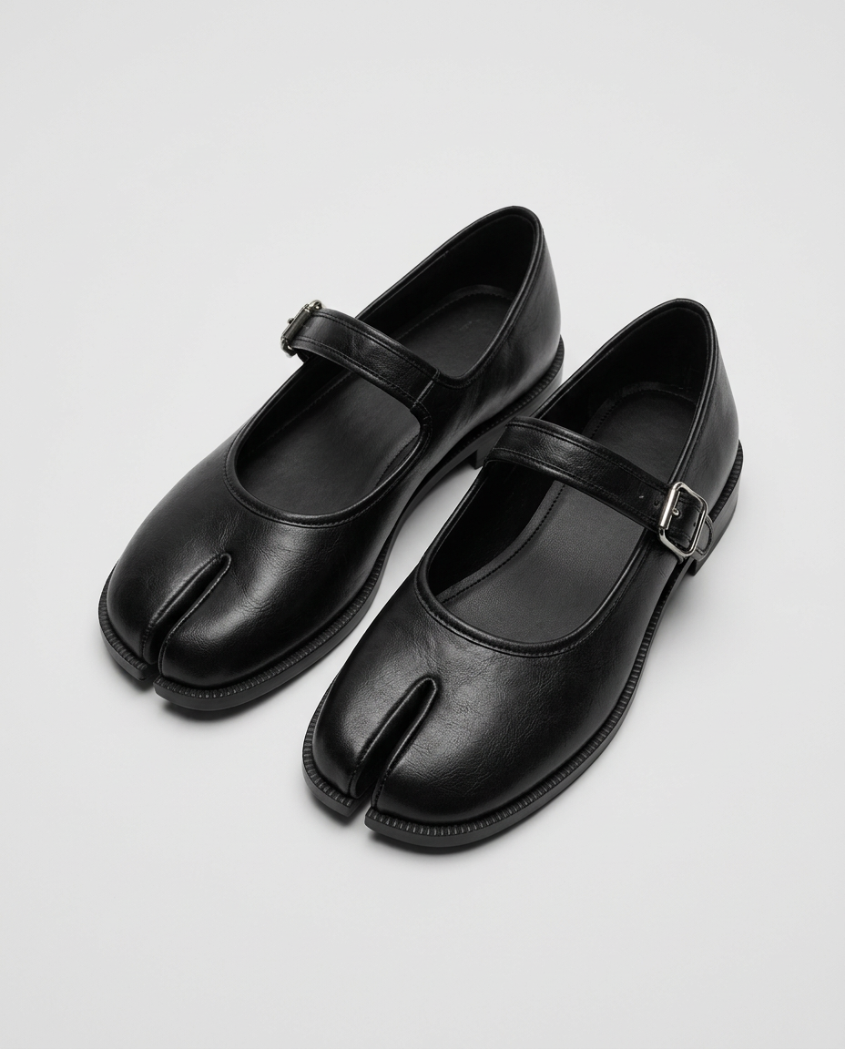 Women's Split-Toe Mary Jane Flats with Buckle Strap