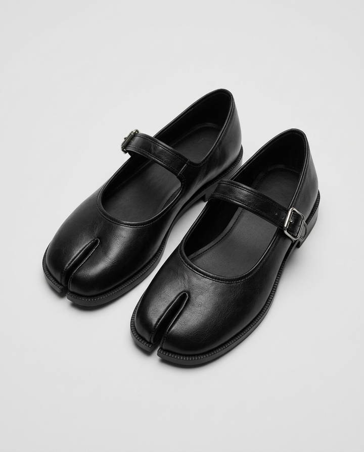 Women's Split-Toe Mary Jane Flats with Buckle Strap