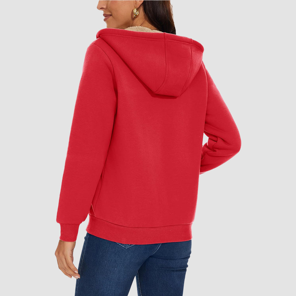 Sweat à Capuche Femme Doublé Sherpa Zippé avec Poches