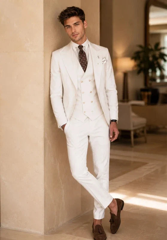 Costume Trois Pièces Homme Coupe Slim Infroissable avec Col Notch et Gilet Cinq Boutons