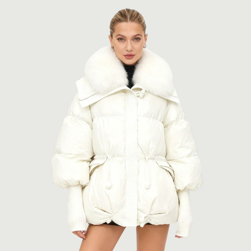 Doudoune Femme en Duvet à Col en Fourrure de Renard Véritable
