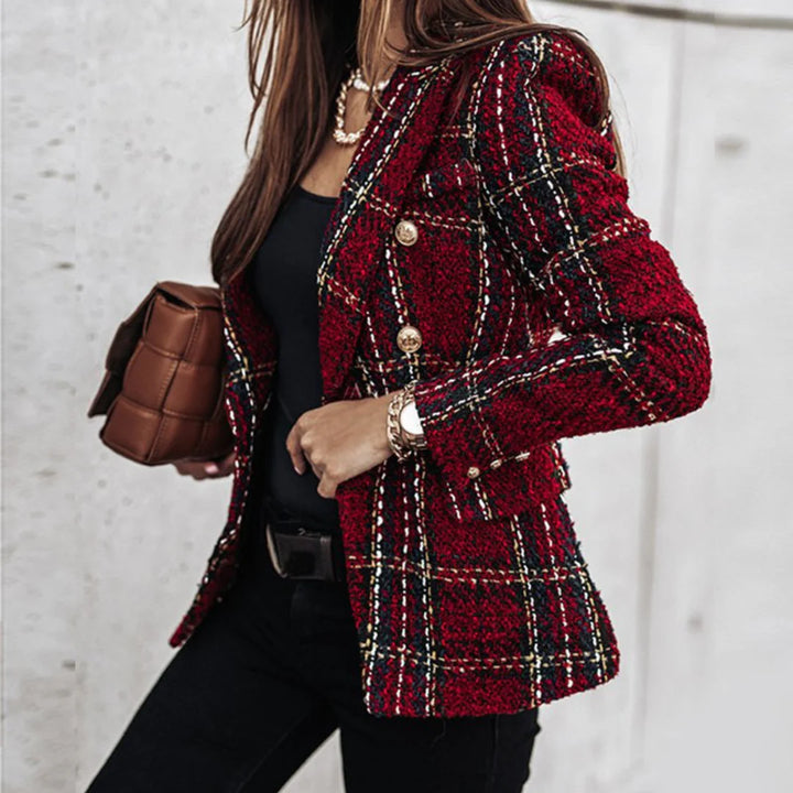 Blazer À Carreaux en Tricot Pour Femmes | Manches Longues
