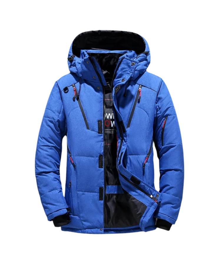 Giacca invernale da uomo con cappuccio e molteplici tasche con cerniera