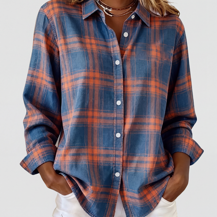 Chemise à carreaux avec col rabattu et manches longues